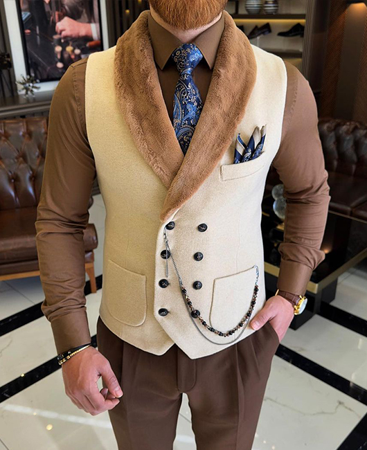 Plush Shawl Lapel Double Breasted Chest Pocket Vest