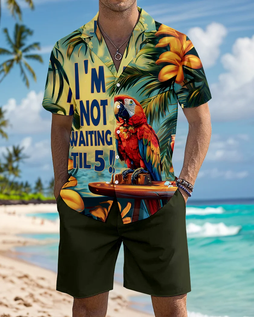 Suitmens Men's Tropical Rainforest Macaw Pattern Short Walking Suits
