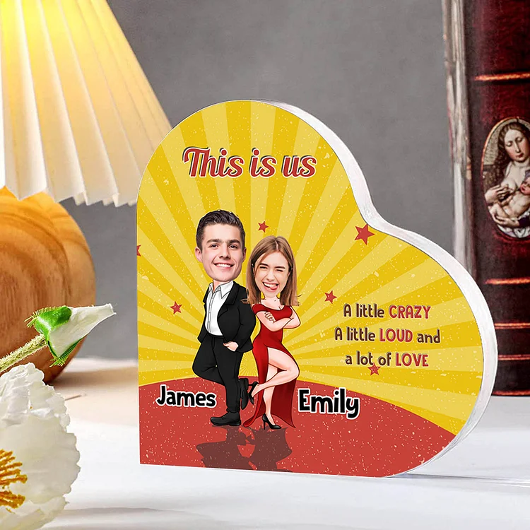Personalized Acrylic Heart Keepsake Custom 2 Names & 2 Photos Ornament Couple Gift - This Is Us, A Little Crazy, A Little Loud, and A Lot of Love