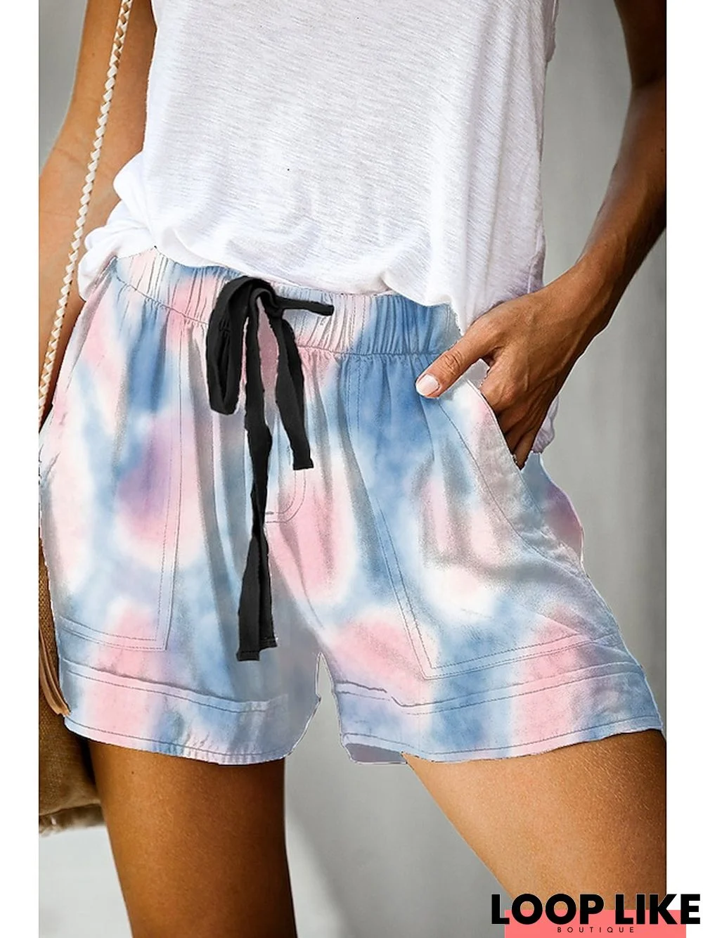 Women's Slacks Shorts Black / Red Smoky gray Red High Waist Cute Simple Casual Daily Beach Stretchy Short Comfort Tie Dye S M L XL XXL / Loose Fit