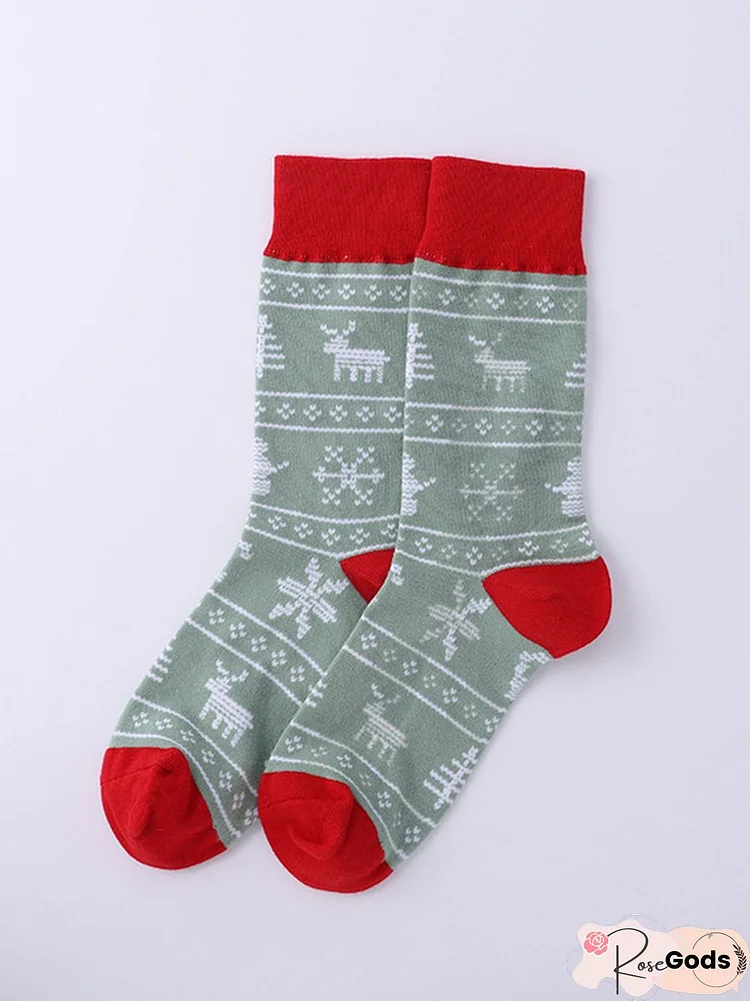 Christmas Elk Snowflake Socks