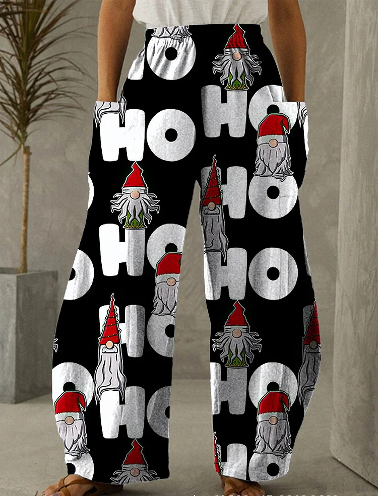 Christmas Black Letter Print Casual Pants