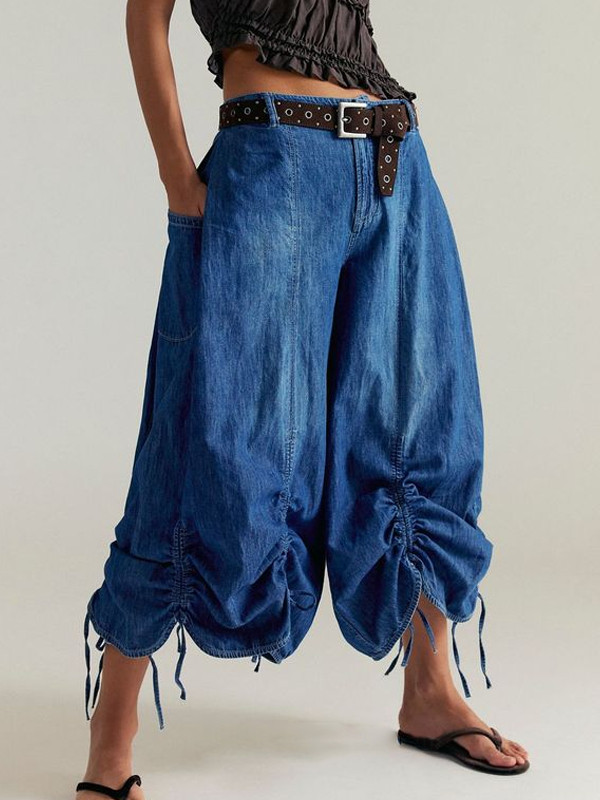 Retro Drawstring Women's Cropped Jeans tjj Shicloths