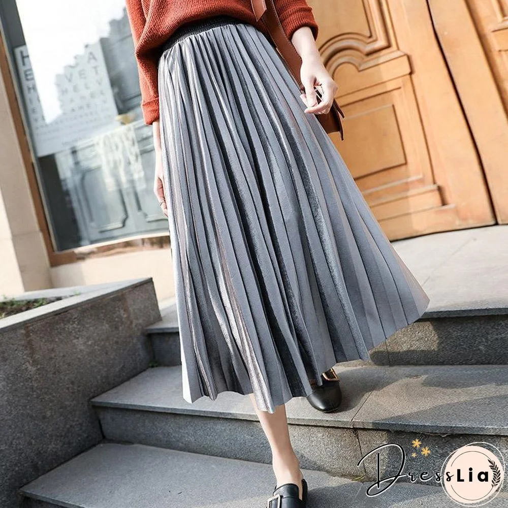 Fasion High Waist Pleated Velvet Skirt