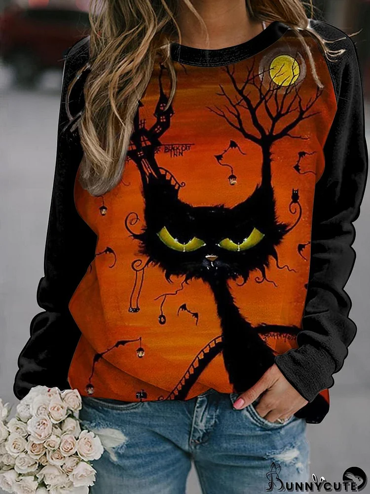 Cat Castle Print Long Sleeve Top