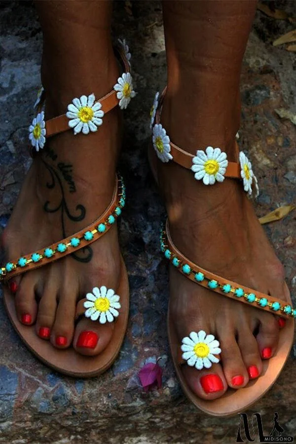 Flat Open Toe Floral Sandals