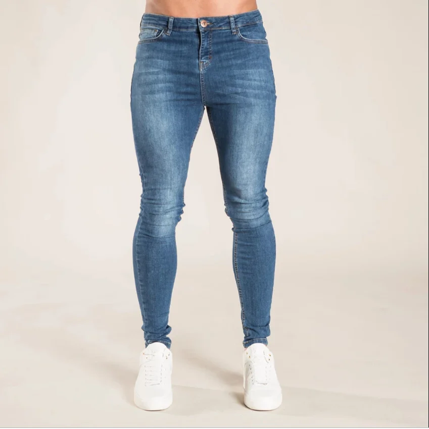 Men's Biker Jeans Ripped Solid Blue Black Skinny Jeans Stretch Jeans