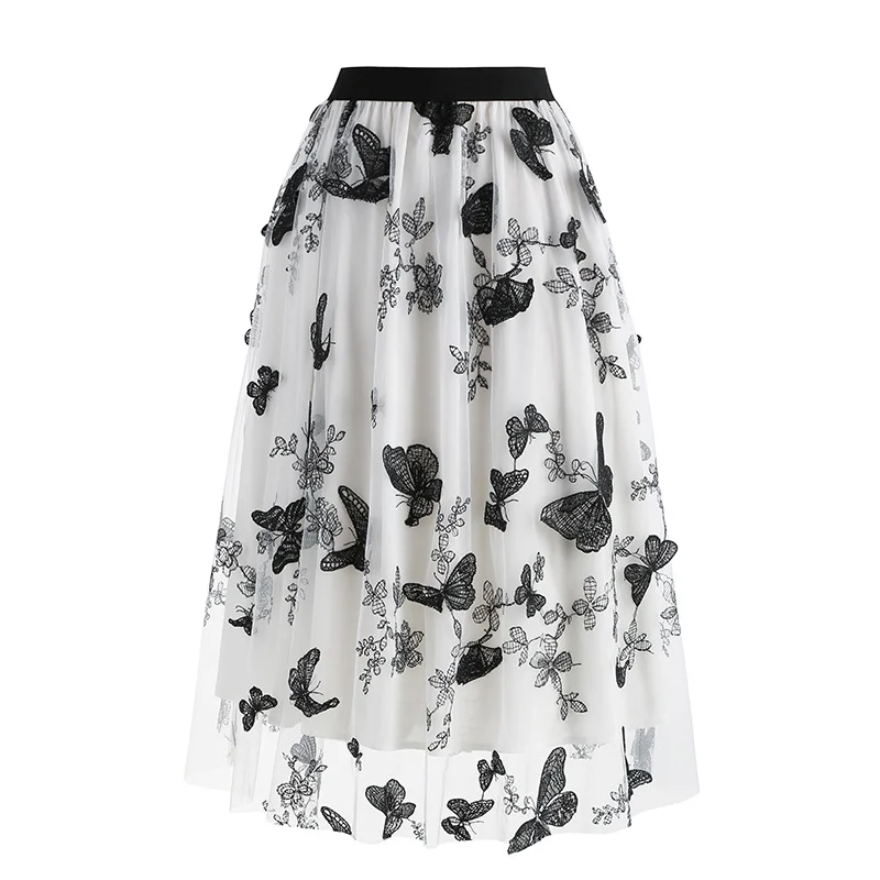Mesh butterfly embroidered skirt