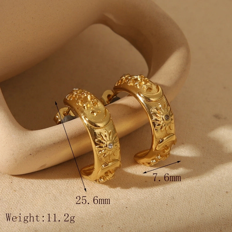 1 Pair Basic Commute C Shape Water Droplets Hollow Out 304 Stainless Steel Zircon 18K Gold Plated Drop Earrings