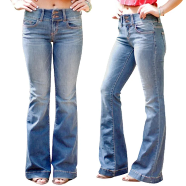 Classic Mid-Rise Washed Flared Jeans