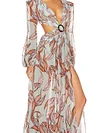 Floral-Print Bandage Puff Sleeves Asymmetric Bohemian Maxi Dress