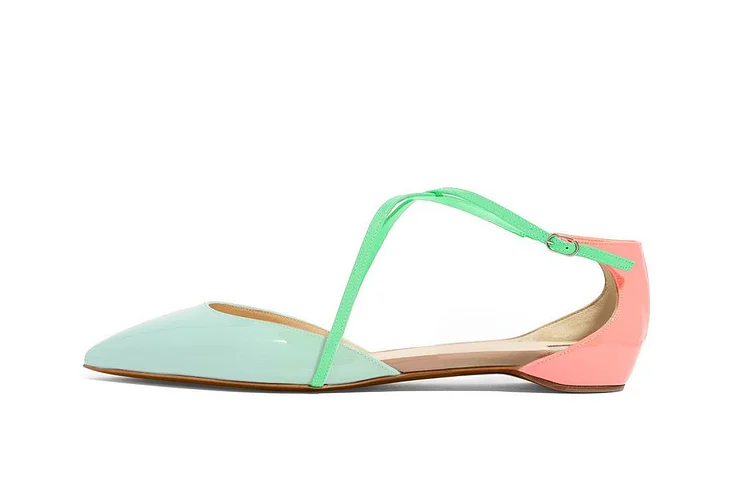 Cyan and Pink Cute Pointy Toe Flats Sandals Vdcoo