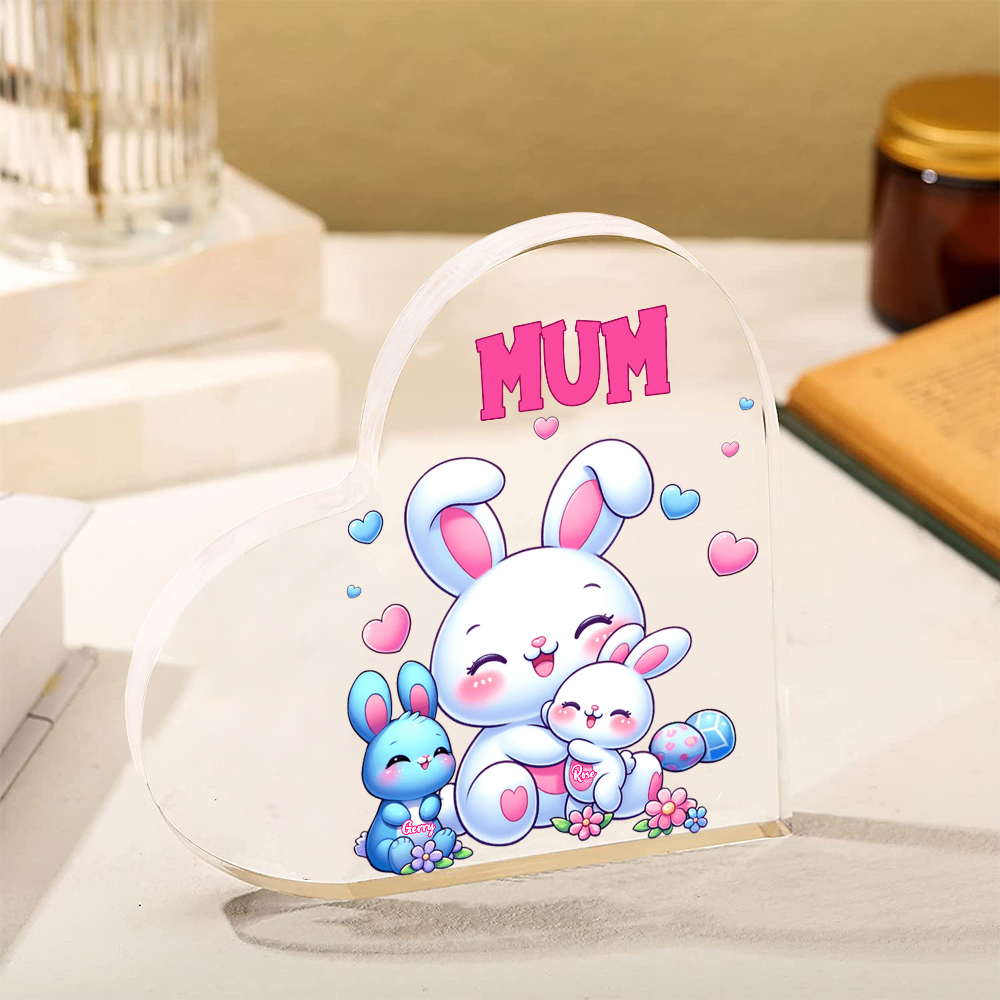 Personalised Text Acrylic Heart Keepsake Custom 2 Names Ornament Bunny Family Gifts For Mother/Grandma-Jessemade AU