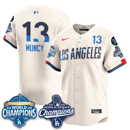 Youth Los Angeles Dodgers #13 Max Muncy Cream 2025 World Series Champions Jersey