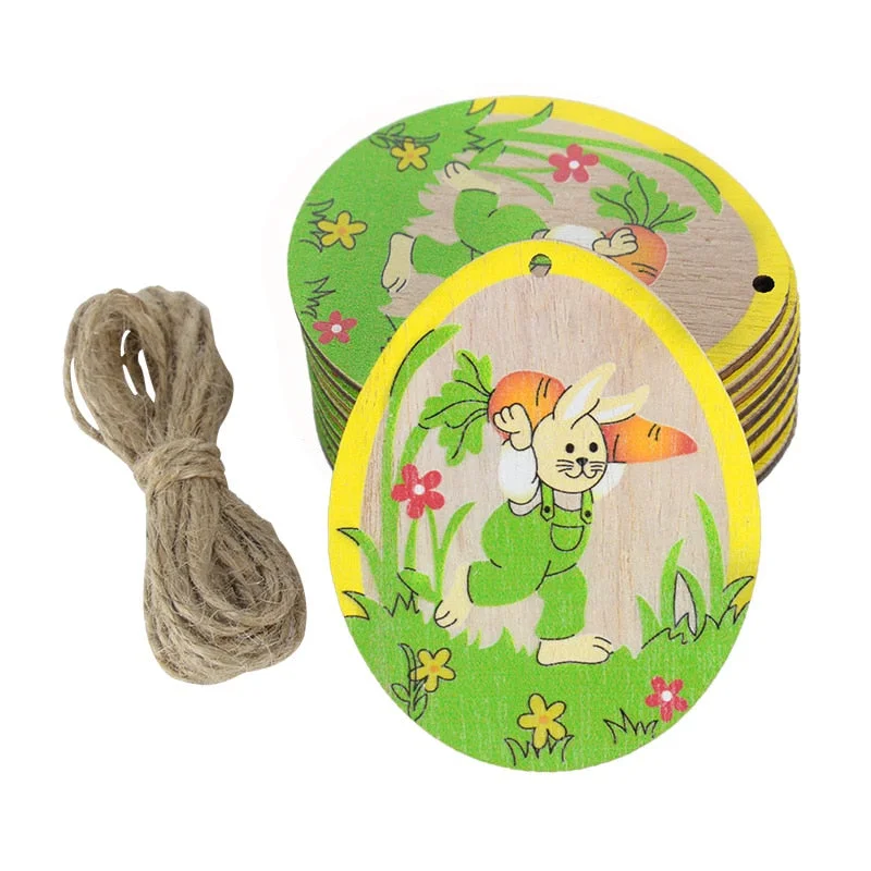 10pcs Wooden Easter Egg Wood Slices Pendant Ornaments Wedding Party Decoration Graffiti Egg Craft Hanging Kids Gift Easter Party