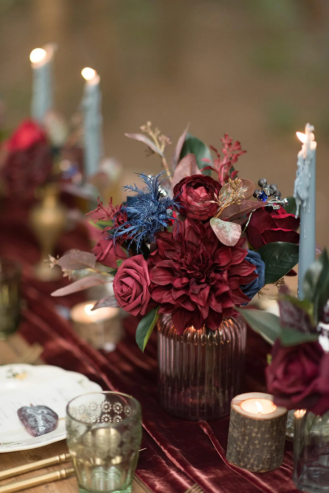 5.5" Silk Semi-Cactus Dahlia & 4.5" Silk Waterlily Dahlia with Stem-4 Colors