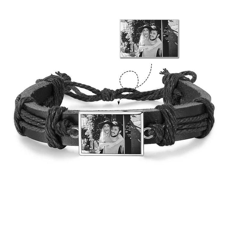 Personalized Photo Bracelet Customized Leather Adjustable Bracelet Gifts for Her Him