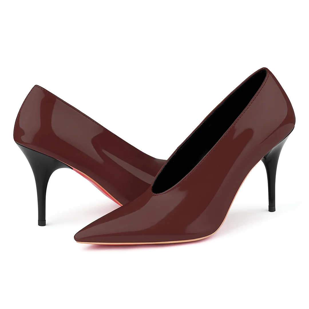95mm Pointed Toe High Heel Prom Shoes Red Bottoms Pumps-MERUMOTE
