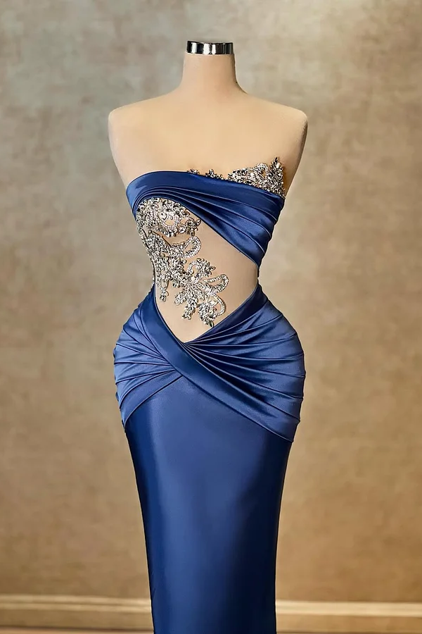 Lisliy Sexy Sleeveless Strapless Beads Pleated Mermaid Prom Dress