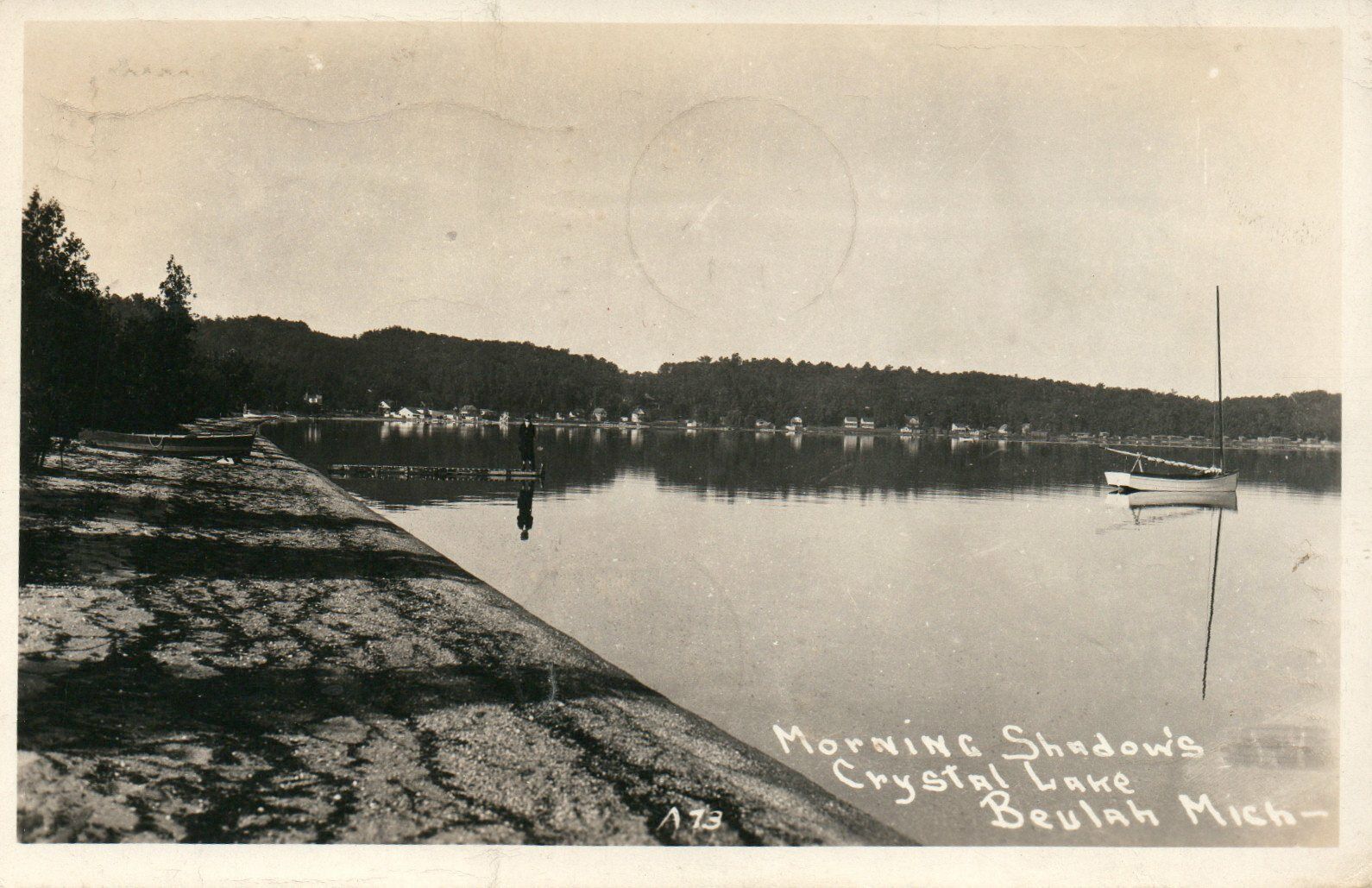 Morning Shadow's Crystal Lake Beulah Michigan RPPC Real Photo Poster painting Postcard 1946