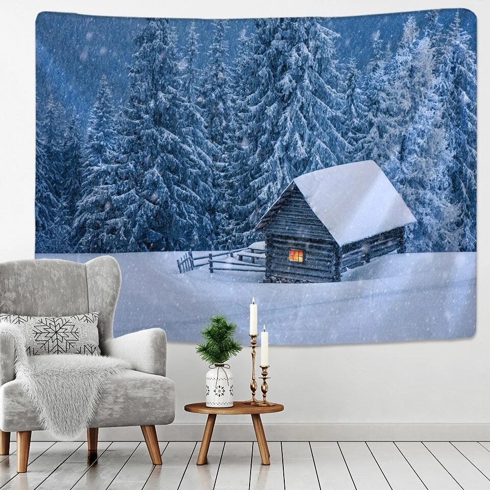 Fashion Christmas Wall Hangings Snow View Wooden House Hippie Mandala Indian Tapices Home Furnishing Decoration