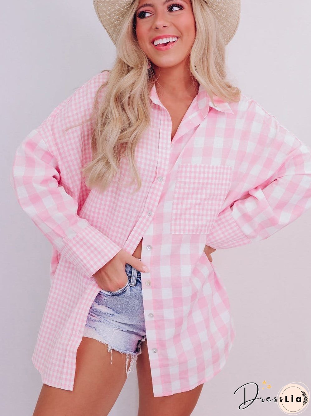 Casual Pink Gingham Top
