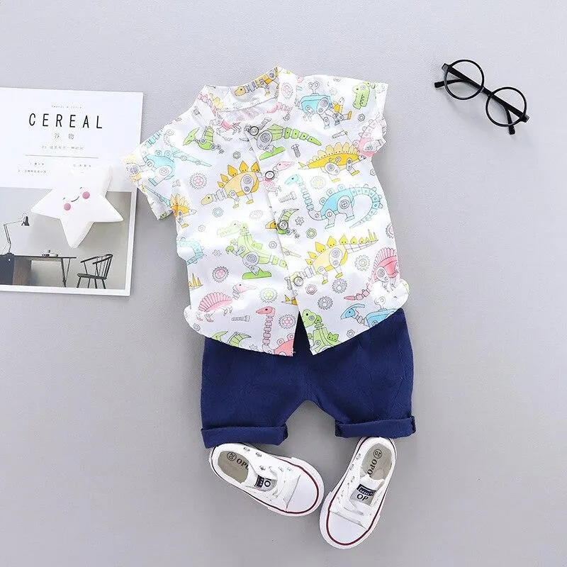 Baby Boy Clothes New Summer Dinosaur Printed Shirt + Solid Shorts 2 PCS Children Clothes Set Suits Kids Clothes 1 2 3 4 Years