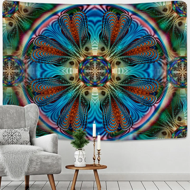 Radiant Mandala Tapestry Wall Hanging Psychedelic Colorful Hippie Tapiz Mystery Art Boho Style Home Decor
