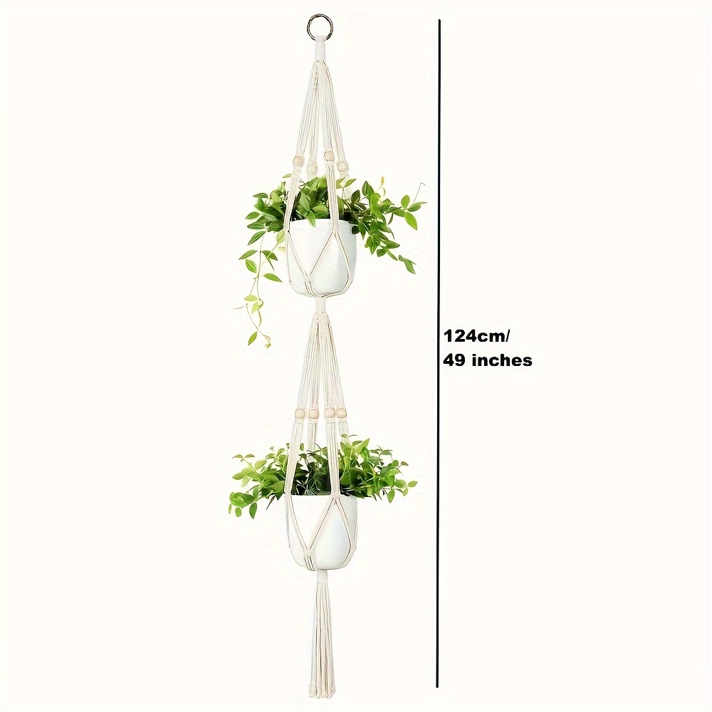 1pc, Boho Chic Macrame Plant Hanger - 2\u002F3 Tier Indoor Outdoor Hanging Planter Basket with Cotton Rope, Beads, and Solid Pattern - 49\u002F70 Inches, Irregular Shape, Easy to Assemble