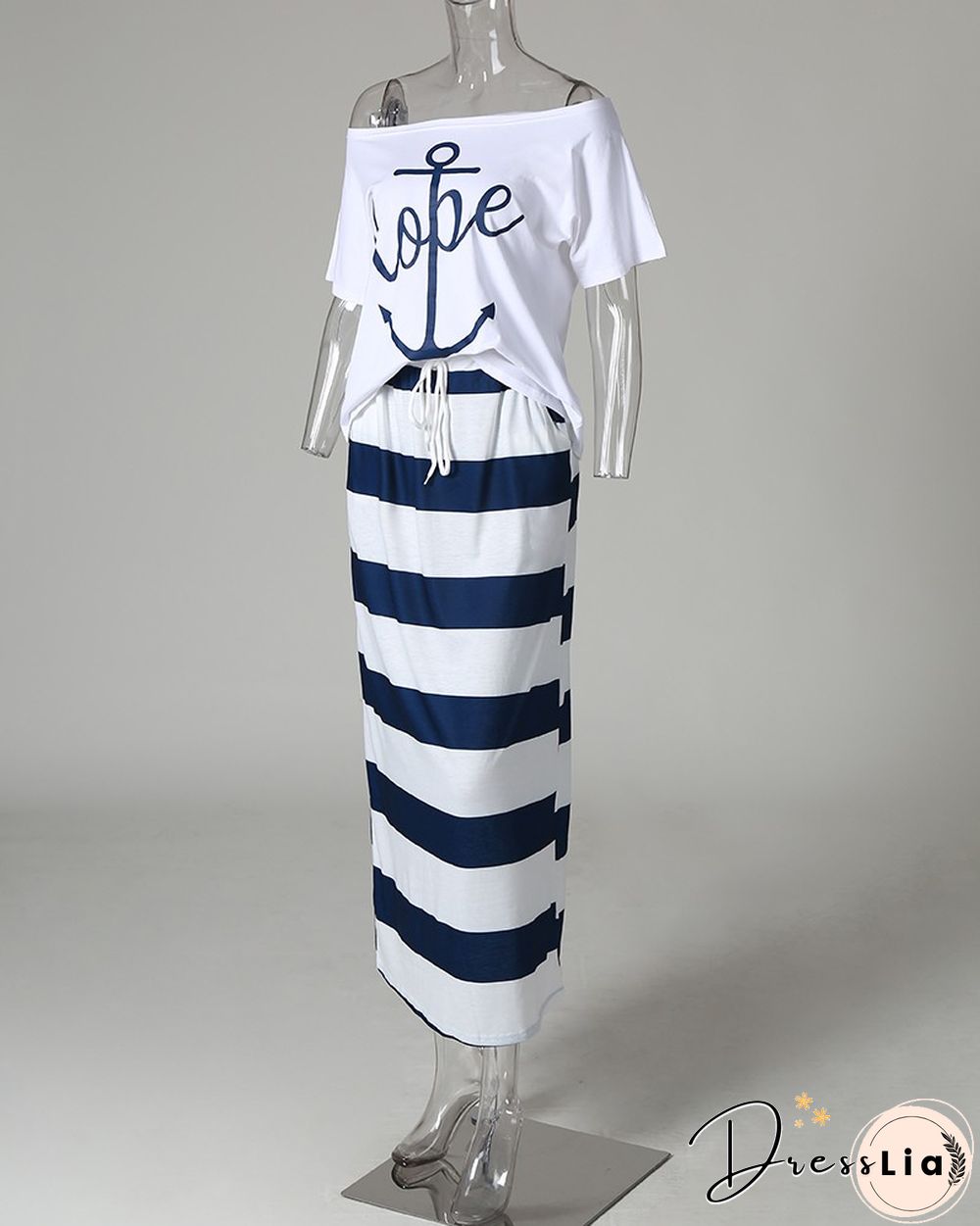 Boat Anchor Print Top & Striped Skirt Sets