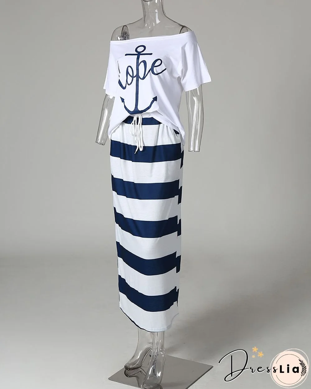 Boat Anchor Print Top & Striped Skirt Sets