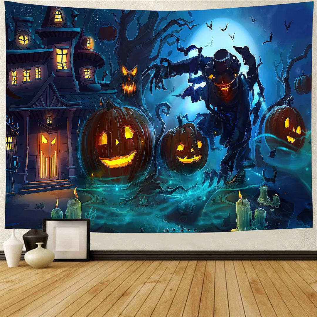 Halloween Pumpkin Lamp Wall Hanging Tapestry Bohemia Hippie Magic Castle Ghost Wall Blanket Decor Horrible Devil Bedspread Mat