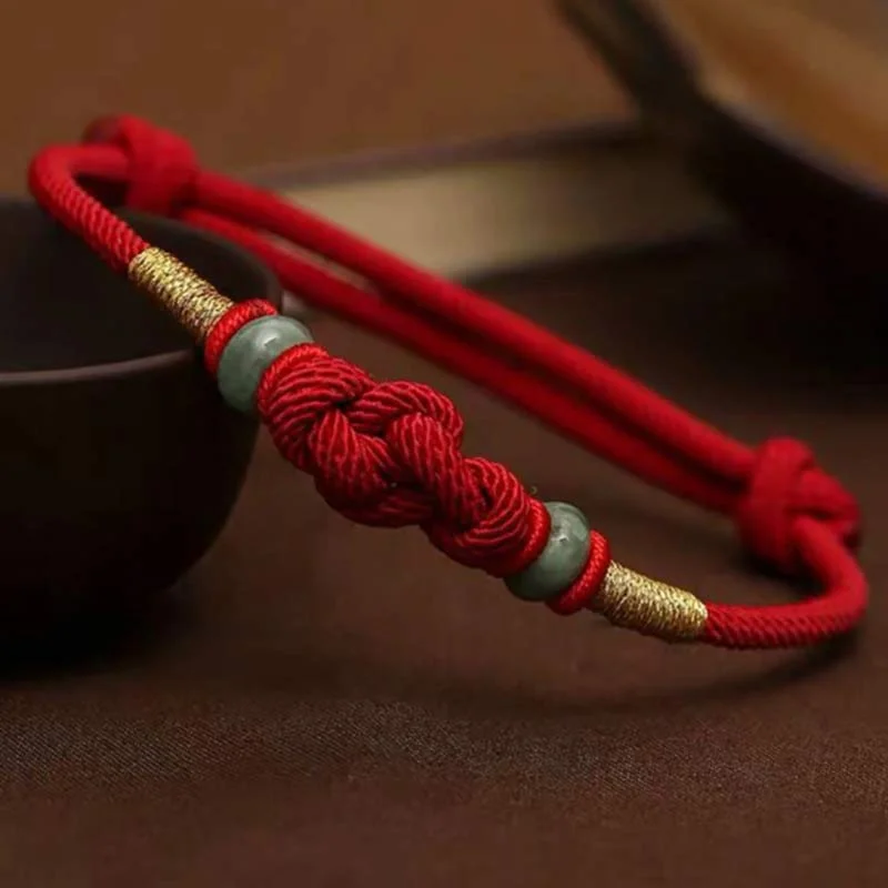 Red String Jade Luck Fortune Knot Braided Couple Bracelet