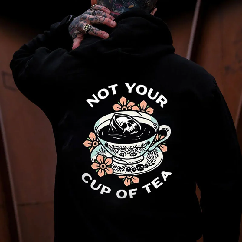 NOT YOUR CUP OF TEA Skull Scented Tea Graphic Black Print Hoodie