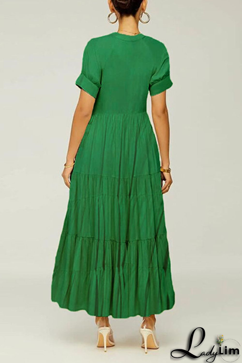 Black Casual Solid Patchwork Fold O Neck A Line Dresses