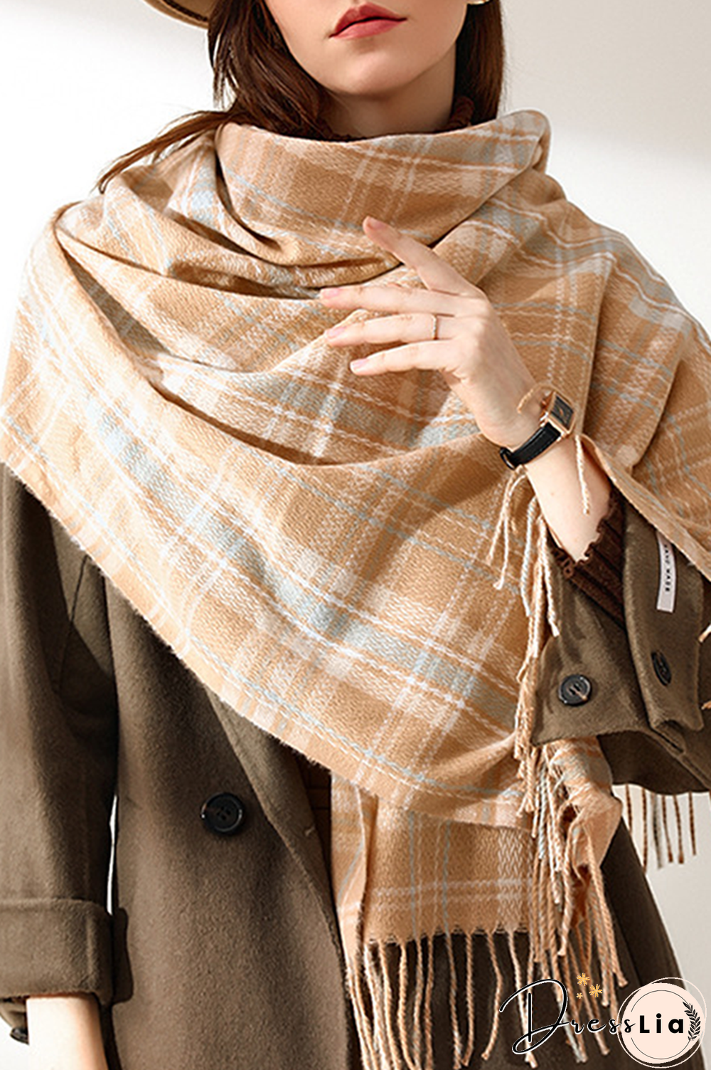 Fashion Casual Plaid Tassel Split Joint Scarf