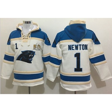 Panthers #1 Cam Newton White Super Bowl 50 Sawyer Hoodie Sweatshirt NFL Hoodie