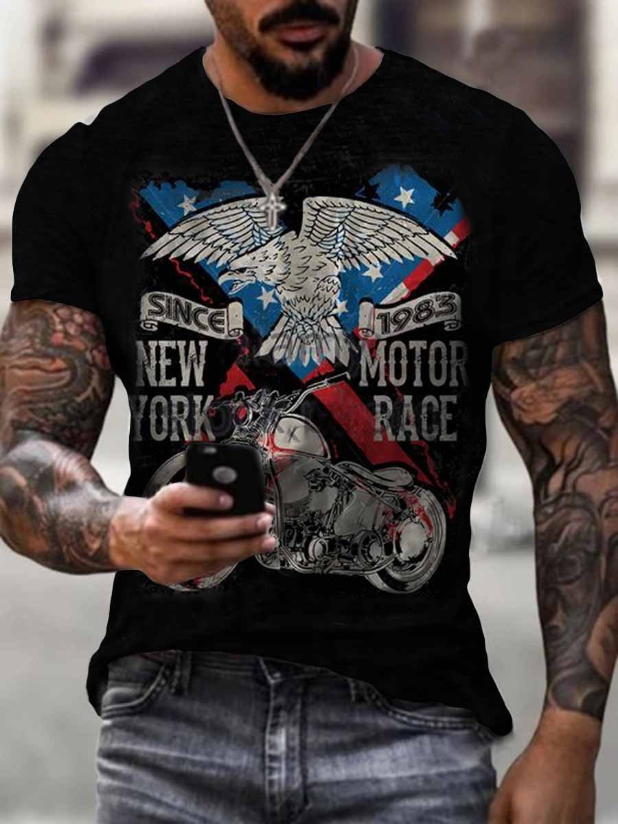 Casual round neck motorcycle mens printed top