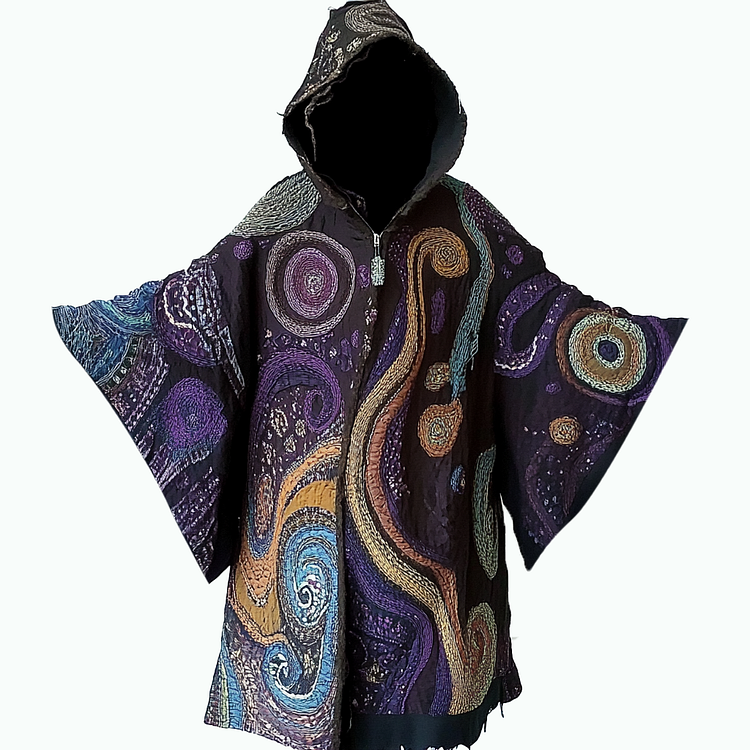 Ethnic print hooded cape robe 9719
