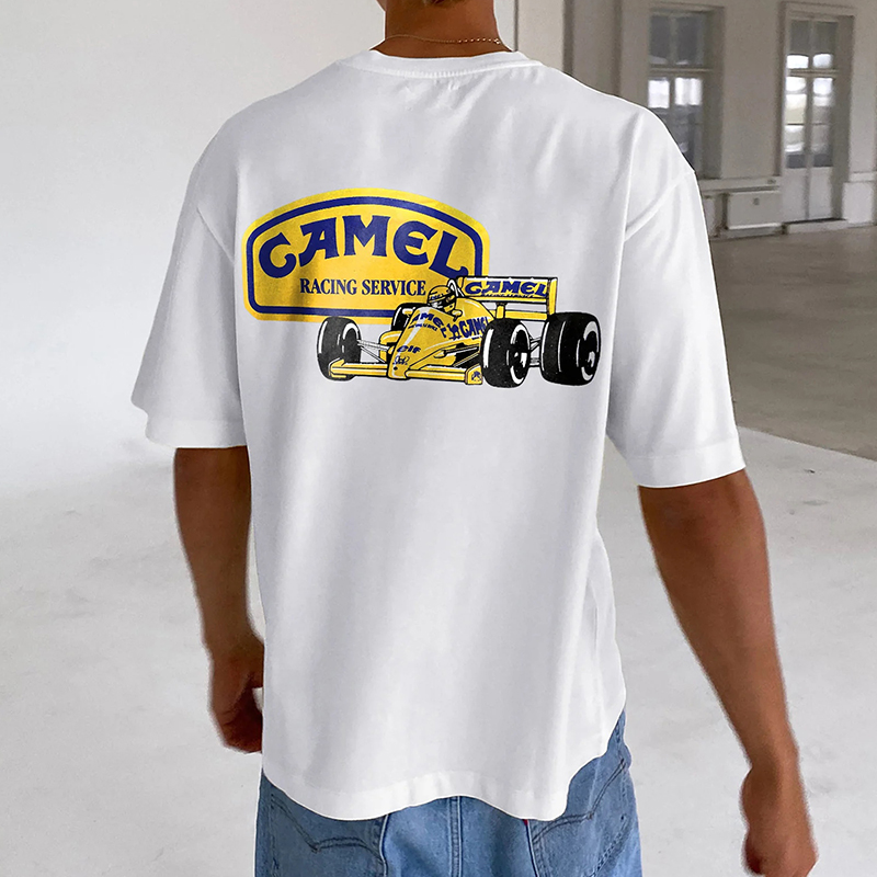 Unisex Racing Style White Loose Casual Short-sleeved T-shirt / TECHWEAR CLUB / Techwear