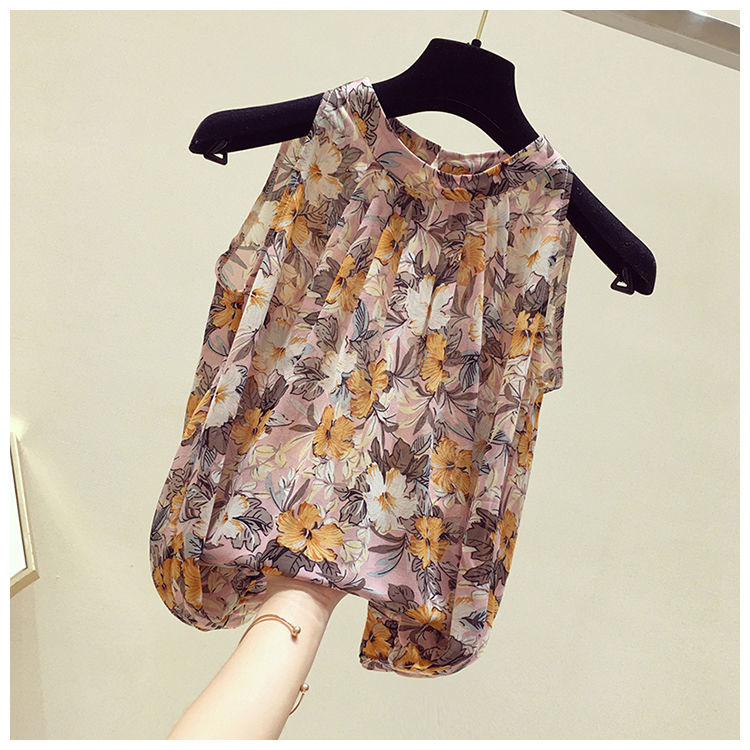 Women Summer Shirt Korean Casual Floral Print Tank Tops Spring Summer Top Sleeveless Blouse Office Lady Chiffon Shirts Blusas