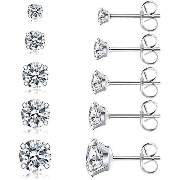 5 Pairs Stud Earrings Set, Hypoallergenic Stainless Steel Earrings 3-8Mm | IFYHOME