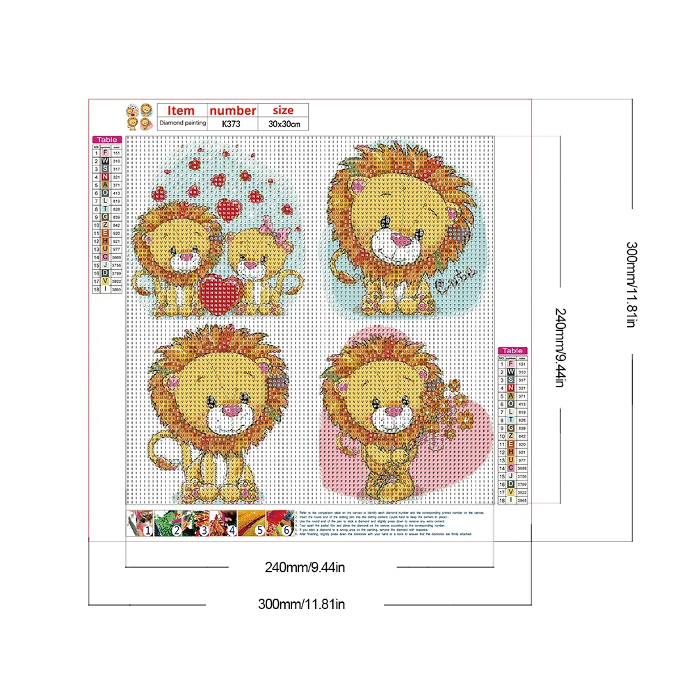 Full Round Diamond Painting 30*30cm - Cartoon Little Lion