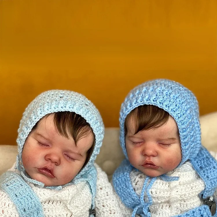 12"&16" Elastic Cheeks Baby Twins Boys — Walter and Wesley Extremely Flexible Silicone Reborn Baby Doll With Delicate Accessories By Rebornartdoll® Rebornartdoll® RSAW-Rebornartdoll®