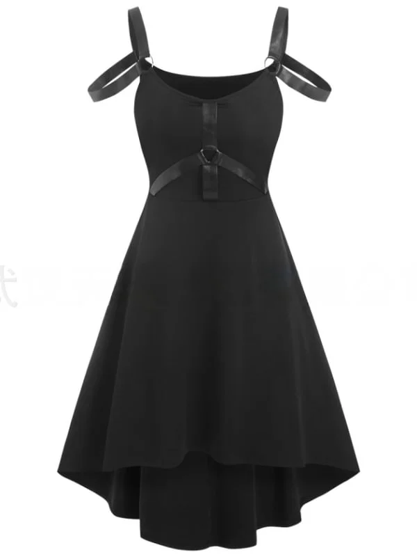 Gothic Dark Sleeveless Off Shoulder U Neck Spaghetti Dress