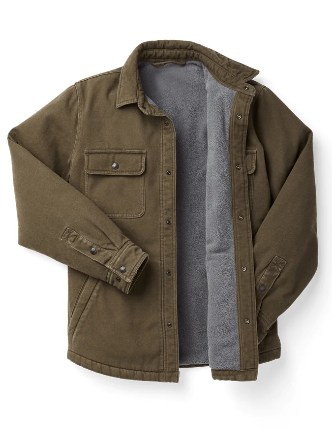 Men's Multiple Pockets Plus Fleece Casual Button Jacket
