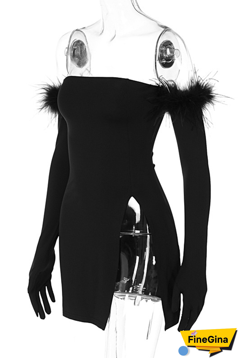 Black Sexy Solid Tassel Strapless Pencil Skirt Dresses