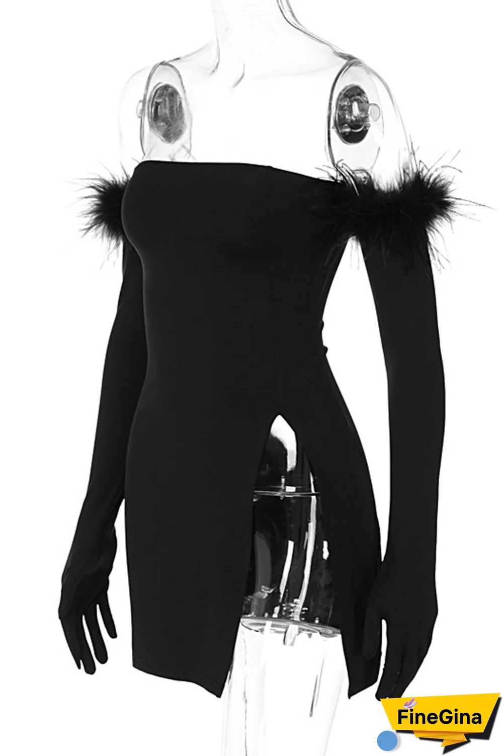 Black Sexy Solid Tassel Strapless Pencil Skirt Dresses