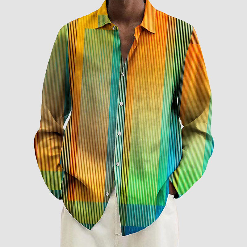 Men's Gradient Stripes Print Long Sleeve Shirt Men's Gradient Stripes Print Long Sleeve Shirt