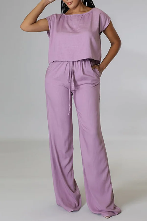 Linen T-Shirt & Drawstring Wide-Leg Pant Set